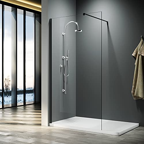 ELEGANT 900x1900mm Shower Enclosure with 8mm Clear Easy Clean Safety Glass Walkin Shower Screens Panel+ Black Stainless Steel Support Bars