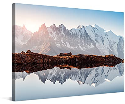 PICANOVA – Bild auf Leinwand Monte Bianco Alpen Bergsee Chesery 120x80cm Leinwandbild – Premium Leinwanddruck – Wandbild Kunstdruck Auf 2cm Holz-Keilrahmen Wohnzimmer Wanddekoration – Berge