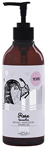 YOPE Natürliches Duschgel | Rose und Boswellia | Rosenextrakt | Neutraler PH-Wert | Pflanzliches Glycerin | Vegane Formel | Feuchtigkeitsspendend | Nicht reizend | 97% natürliche Inhaltsstoffe | 400ml
