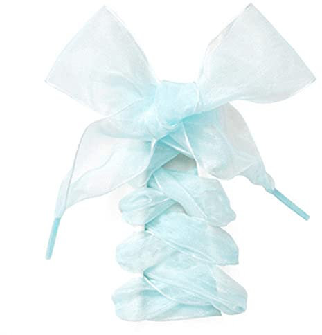 GIVBRO Cordones de satén, cintas de gasa anchas, cordones planos, cuerdas de organza para niños, adultos, tenis, zapatos, color azul claro, 160 cm