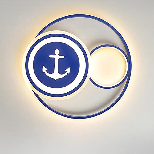 Cartoon Deckenleuchte Dimmbar LED Modern Kinderzimmer Lampe mit Fernbedienung, Kinder led Deckenlampe Runde Blau Piratenschiff-Design Kreativ für Junge Schlafzimmer Arbeitszimmer Beleuchtung (Ø50cm)
