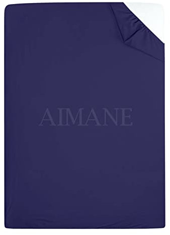 AIMANE® Non Iron Percale 4FT Small Double Fitted Sheet Poly Cotton Easy Care Non Iron Percale 4FT Fitted Bed Sheets Small Double (Navy)