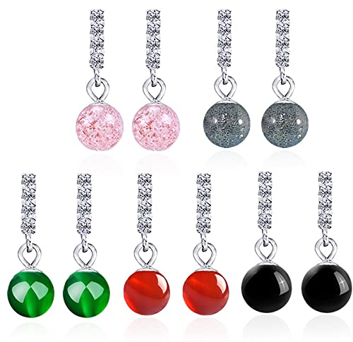 AIMERLUNE Zirkonia Ohrstecker Jade/Achat/Mondstein/Chalcedon/Kristall und Sterling Silber Tropfen Ohrringe für Frauen und Mädchen, Sterling Silber