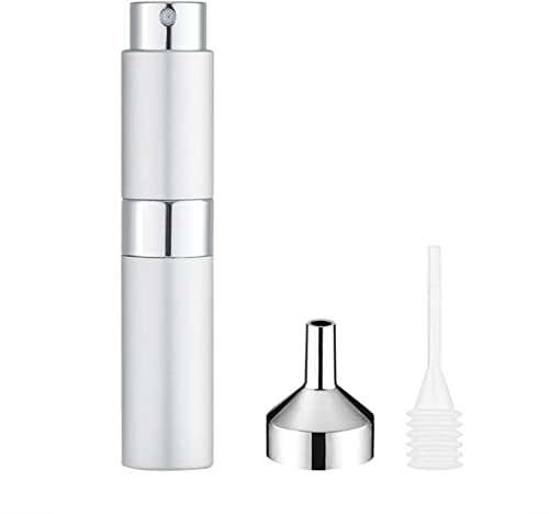 Botella de perfume vacía de 8 ml, botella de spray rellenable para hombres y mujeres, con embudo y pipeta, atomizador de perfume, botella de perfume de recambio en spray, pulverizador de viaje (plata)
