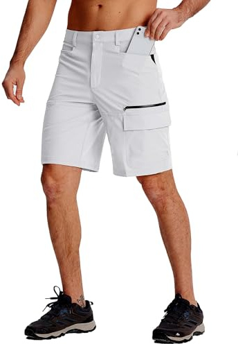 TACVASEN Mens Casual Work Shorts Quick Dry Cargo Long Shorts with Pockets for Hiking Golf Summer Lightweight Waterproof White 38