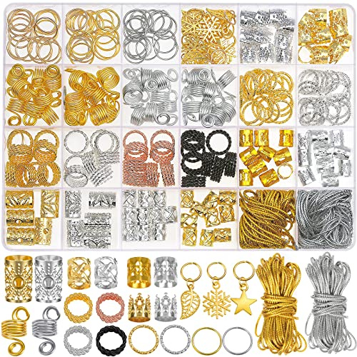 259 Stück Haarschmuck für Frauen Zöpfe, Haar-Loc Draht umwickelte Verzierung für Dreadlock, Haar-Aluminiumperlen, Charms, goldene Zöpfe, Ringmanschetten, Clips mit Anhängern für Haardekorationen