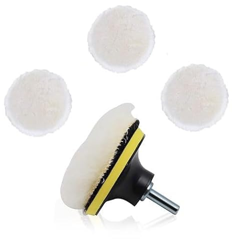 Abnaok Auto-Polierpads, 5-teiliges Bohrer-Polierset, 7,6 cm, Woll-Polierpads mit Klettband und Gewindebohrer-Adapter für Autopolitur, Polieren, Wachsen