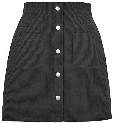 Kuukaas Cordrock Damen Kurz für Herbst & Winter - A-Linie Minirock mit Taschen - Schwarz M