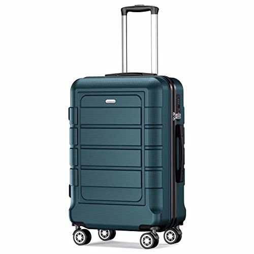 SHOWKOO Koffer Klein Hartschale Leicht Reisekoffer ABS+PC Haltbar Kabinen Trolley Handgepäck mit 4 Rollen und TSA Schloss, M -Armeegrün