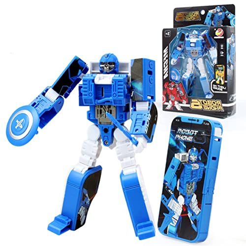 Giftik Phone Model Transforming Robot Toys,Deformnation Phone Robot Action Figure Toys with Sound and Light Effect (Blue)