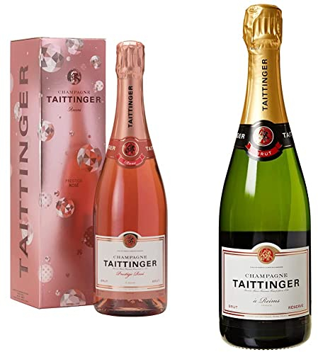 Taittinger Brut Prestige Rosé Non Vintage Champagne in Gift Box 750ml & Brut Réserve Non Vintage Champagne, 750ml