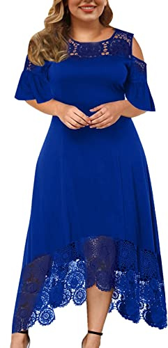 unilarinna DamenGroße Größen Maxikleider Casual O Neck Halbarm knielanges Kleid Partykleid Damenkleid aus Chiffon mit halben Ärmeln in Übergröße Freizeitkleid Einfarbig Tunikakleid