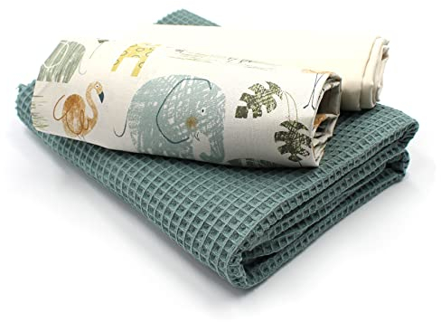 VmG-Store Waffelpique + Baumwollstoff Set farblich abgestimmt Waffel Stoff 100% Baumwollstoff Tex Standard 100 (Afrika Tiere Set31)
