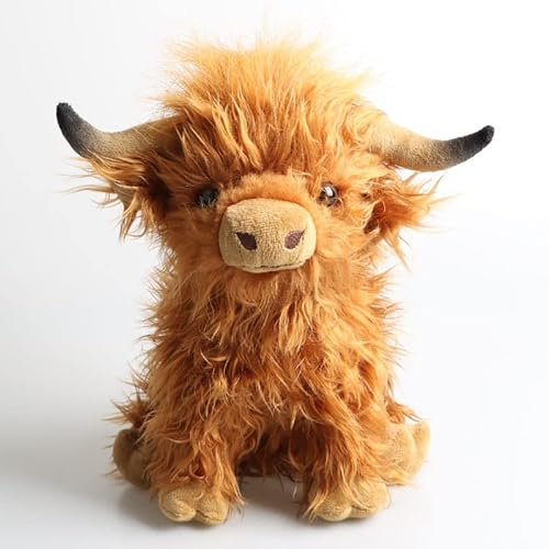 25,4 cm große Hochlandkuh Stofftiere, realistische Schottische Hochlandkuh Plüschpuppe, Highland Bull Tier Plüschtier Kuh Spielzeug, weiche kuschelige Hochlandkuh Plüschtiere Bauernhof Spielzeug