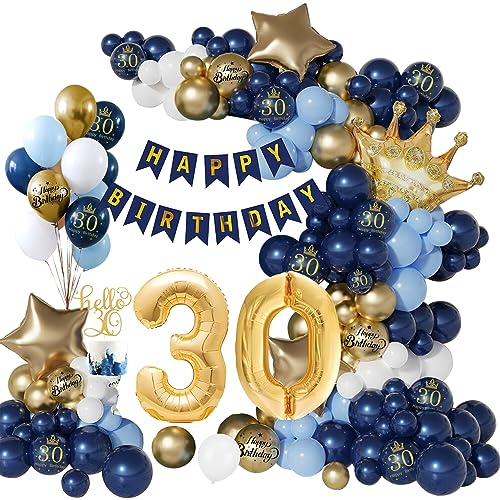 30 Geburtstag Deko, 30. Geburtstag Männer Frauen Dekorationen, Deko 30 Mann Frau 30, Nummer 30 Folienballons, 30. Marineblaues Gold Luftballons für 30 Jahre Mann Frauen