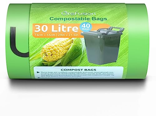 GreFusion 30l Compostable Caddy Liners 40 count Food Waste Bags 30L pedal bin 23L Kerbside caddy