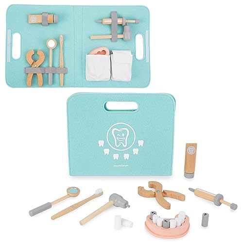 Mamabrum, Kleiner Zahnarzt Set, Zahnarzt Set, Abschraubbare Tube Zahnpasta, Zahnbürste 11 Holzzähne und Imitation Backen zahnarzt Spielzeug Kinder Holz