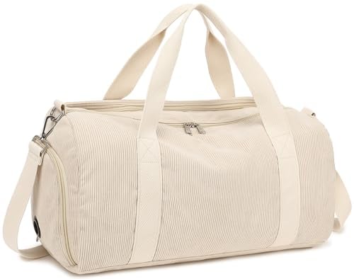 Reisetasche für Fitnessstudio, Sport, Damen, Mädchen, Workout, Reisetasche, Wochenendtasche, mit Schuhfach und Nassfach, Cord-Beige, Nassfach, Schuhfach