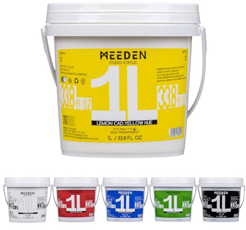 MEEDEN Studio Heavy Body Lot de 6 peintures acryliques à pigments riches non toxiques pour mur, toile, bois, cuir, pierre artisanale, 1 l