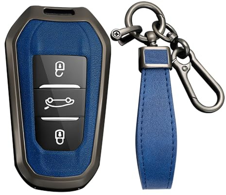 KUNIO Autoschlüsselhülle Passt für 3008 5008 2008 308 508 208 Passt für Opel Grandland X Astra L Passt für Citroen C3 C4 DS5 DS7 Metall Schlüsselcover Schutz Schlüsselanhänger A Blau