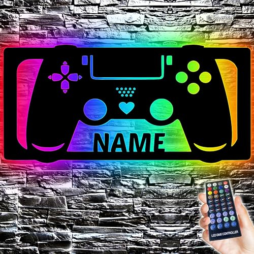LEON FOLIEN Gaming Beleuchtung Wand Lampe in RGB LED Mit 16 Farben USB App Bedienung/Musikgesteuert I Gaming Zone für Videospiel Fans - Zockerbude - Aus MDF Holz