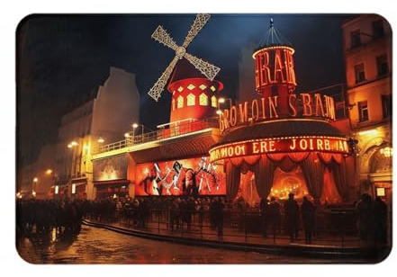 OPSREY Moulin Rouge Flanell-Fußmatte, saugfähig, rutschfest, Fußmatte, Fußmatte, personalisierbar, Eingangsmatte, Badteppich für Außenbereich, Küche, Schlafzimmer, 60 x 40 cm