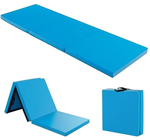 KOMFOTTEU Gymnastikmatte faltbar, Weichbodenmatte 180x60x5cm Fitnessmatte, Turnmatte dick mit Tragegurt, 3-Fach Yogamatte Sportmatte rutschfest für Yoga Fitness Training (Blau)