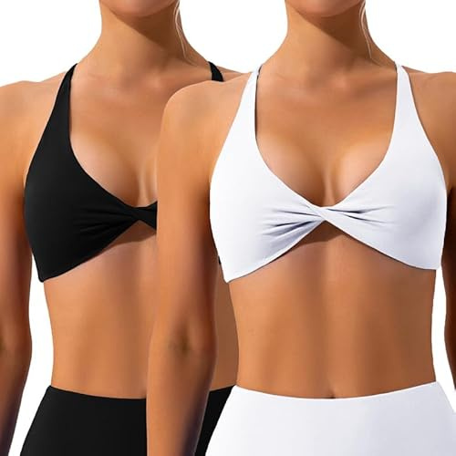 Litthing Sport BH Rückenfrei Damen, Sexy V-Ausschnitt Sports Bra, mit Abnehmbaren Gepolstert Push Up Ohne Bügel Bustier Crossback Spaghettiträger Crop Top für Yoga Fitness Gym