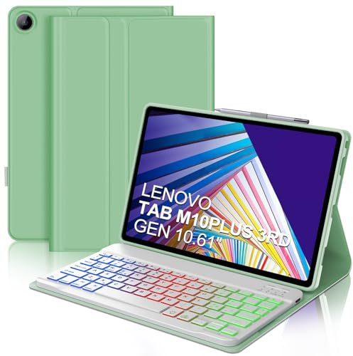 Lenovo Tab M10 Plus (3rd Gen) 10.6 2022 Cover with Bluetooth Illuminated Keyboard - Italian Layout for TB-125FU/128FU/128XU - Green