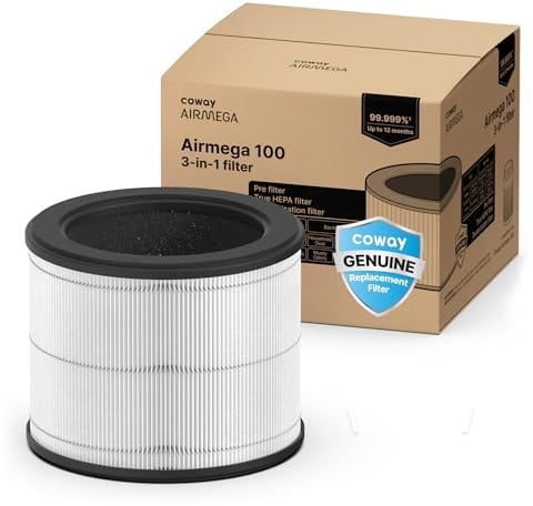 COWAY Filtro de repuesto original para purificador de aire Airmega 100, prefiltro 3 en 1, filtro HEPA, filtro desodorizante, filtro de larga duración hasta 12 meses, blanco