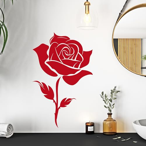GRAZDesign Blumen Rose Wandtattoo Blüte für Wohnzimmer, Küche, Flur, Auf Wand Schrank Tür - Wandaufkleber - 47x30cm / rot