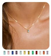 FUNEIA Kette Damen 14K Vergoldete Geburtsstein Anhänger Halskette Gold Exquisit GeburtssteinKette Frau Mädchen Mama Freundin Schön Schmuck Geburtstag Hochzeitstag Valentinstag Muttertags Geschenk