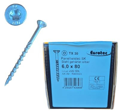 Vis ossature bois 6x80 mm - vis charpente et assemblage bois - anti corrosion 1000 heures - Eurotec Paneltwistec 1000 - Tête conique - Torx TX30 - Boîte de 200 vis