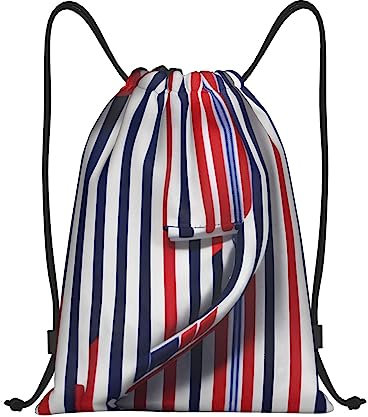 RoMuka Art Ladybug Tracks Leichter Kordelzug-Taschen-Rucksack, Fitness-Tasche, täglich, faltbarer Kordelzug-Rucksack, Rot, Blau, Weiß, Grau gestreift, Small, Rucksack, Rucksäcke