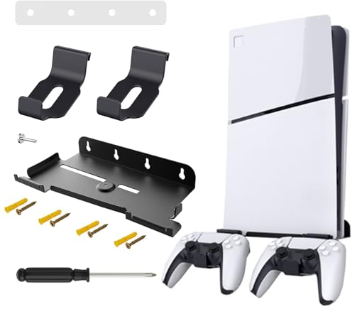 WnlahuWA 1 Pezzo Supporto Playstation 5, Supporto a Parete PS5 Slim con Supporto Rimovibile per Controller, PlayStation 5 Slim Supporto PS5 Muro (Versione Ottica e Digitale), Nero