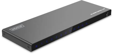 DIGITUS HDMI Splitter 1x8 – Eingang 1-Port Ausgang 8-Port – UHD 4K 60Hz | HDMI 2.0 & HDCP 2.2 – HDR, Deep Color, EDID-Umschalter, DTS, Dolby Digital, LPCM