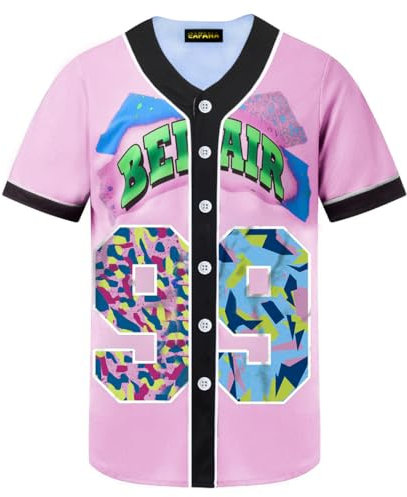 HOPSHION 90er Jahre Bel Air Baseball Trikot für Damen, Hp003-#99-pink, Klein
