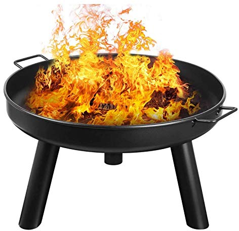 NOALED Holzbefeuerte Feuerschale für den Außenbereich, 24 Zoll runder Gusseisen-Gartenkamin, für Camping am Strand, rostfreie Feuerstelle