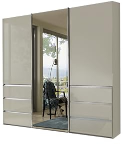 WIEMANN Schwebetürenschrank Kleiderschrank Schlafzimmerschrank 250cm breit, mit Schubladen, Glas Champagner, mit Spiegel, Höhe 236cm, Malibu