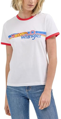Wrangler Damen X Hot Wheels Logo Ringer Tee, Weiss/opulenter Garten, Klein