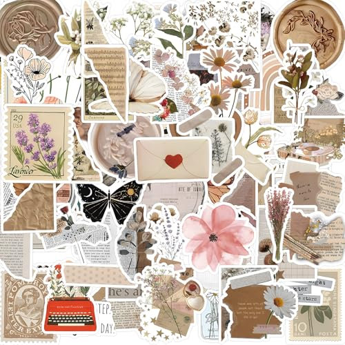 120 Stück Vintage Aufkleber, Sticker Aesthetic, Wasserfeste Vinyl Aufkleber für DIY Journal Scrapbook Sticker Fotoalbum Craft Notebook Aesthetic Deko