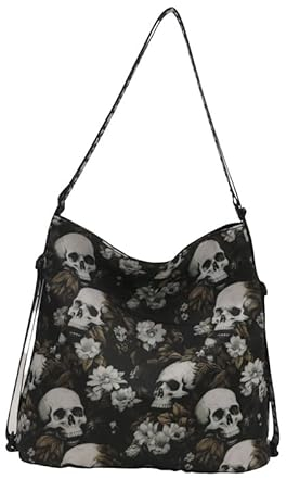 JUCHRZEY Umhängetasche for Damen, Handtasche mit Totenkopf-Motiv, Segeltuch, verstellbarer Riemen, Hobo-Tasche, große Kapazität, Einkaufs- und Arbeitstasche