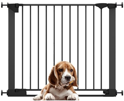 Bettacare SafeStep Dog Gate, Black, 89cm - 96cm, Extra Low Walkthough, 74cm Extra Wide Doorway, One Piece Extra Wide Gate for Stairs, Hallways and Doors, Pet and Puppy, Easy Installation | Extra low walkthrough, no drilling required, one-handed opening, optional one-way restrictor and extra-wide doorway.