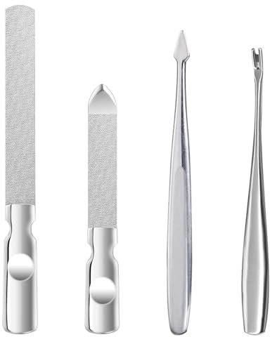 4 pcs Stainless Steel Nail Files,Professional Double Sided Nail File with Anti-Slip Handle,Metal Nail File Great for Home Salon or Travel Use,Reusable Mini Nail File for Natural Nails Manicure Tools