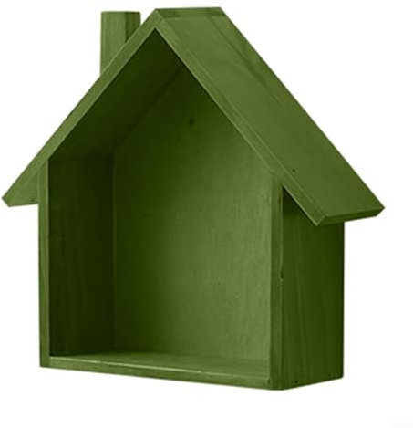 Demiawaking Holzhaus Deko Holzrahmen Haus, Holzhaus Wichtel, Holz Wichtelhaus kleines Wichtel Haus Wandregal Wanddeko (Grün)