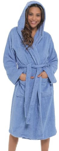 A2Z Ladies 100% Cotton Towelling Bathrobe Hooded Spa Dressing Gown | Soft Absorbent Cotton Bathrobe with Hood, Belt and Pockets for Home Use