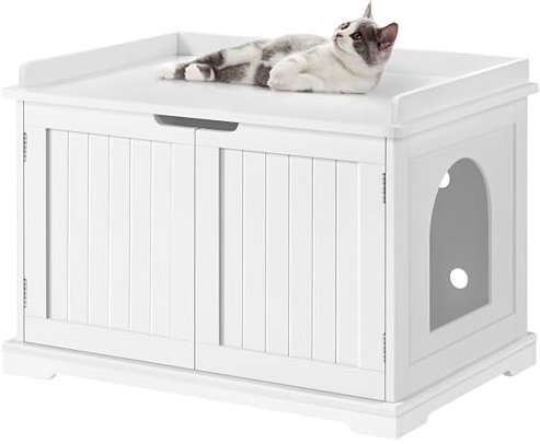 Soberine Mobile Porta Lettiera per Gatti Casetta Gatto Multifunzionale Armadietto per Gatti con Divisorio Separato Bianco