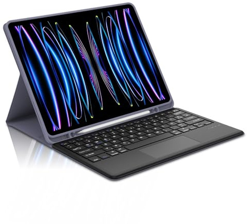 Occtingkind Hülle mit Tastatur für iPad Pro 12.9 Zoll (2018-2022 Modelle), Deutsche QWERTZ Layout ohne Beleuchtung, mit Touchpad – Bluetooth 5.0 Keyboard und integriertem Stifthalter, Lavendel