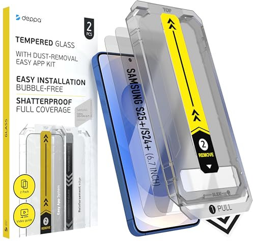 Deppa | Lot de 2 | pour Samsung S25+Plus/S24+Plus (6.7') Verre Trempé pour avec Kit de pose facile | Anti-Poussière & Anti-Bulles | Résistant aux Chocs | Couverture Complète |