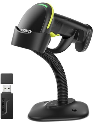 Inateck 2D Barcode Scanner mit Intelligentem Ständer, Kabellos QR Code Scanner, Handscanner mit APP und SDK, 2D Imager mit 2600mAh Akku, BCST-35, Grün